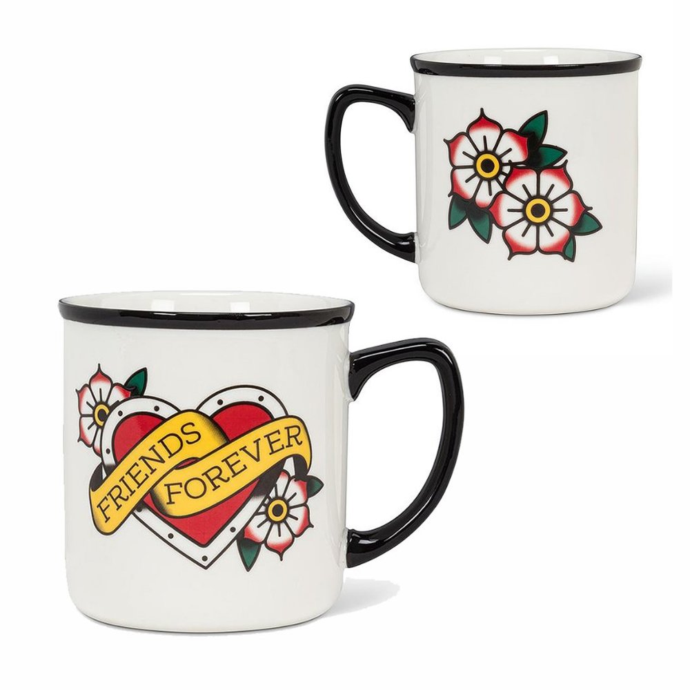 Abbott Collection “Friends Forever” Tattoo Style Stoneware Mug NWT